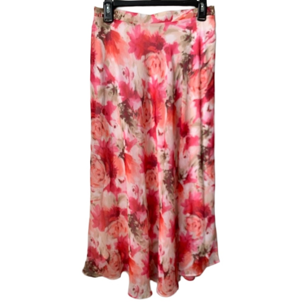 DRESS BARN Women’s Pink Red Orange White Green Lined Chiffon Overlay Maxi Skirt